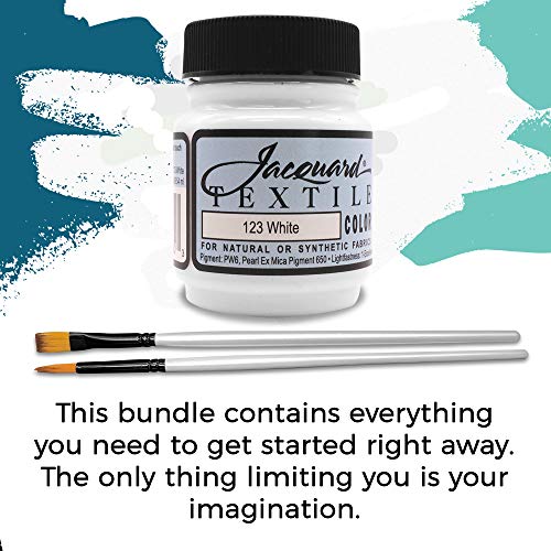 Moshify Jacquard Products White Textile Color Fabric Paint Made in USA - JAC1123 2.25-Ounces - Bundled Brush Set - size: 2.25 Ounce (Pack of 1)