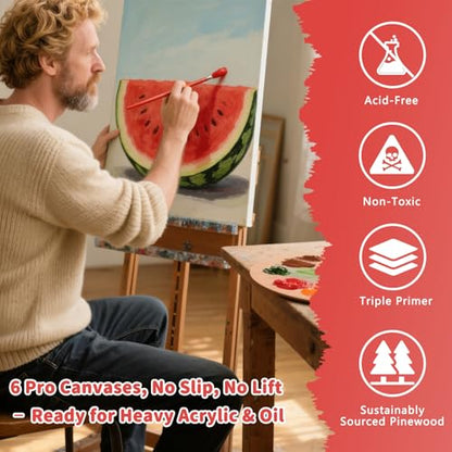 Stretched Canvases Cotton Linen for Oil & Heavy Acrylics 6-Pack 3 Sizes | includes 10x12, 14x18, 18x24, 400gsm cotton linen blend, triple gesso primed, deep frame, Warp-Resistant