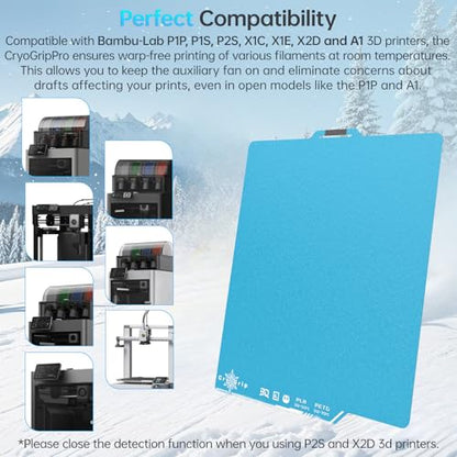 BIGTREETECH BIQU Cryogrip Pro Frostbite Panda Build Plate 257x257MM for Bambu-Lab P1P, P1S, P2S, X1C, X2D, X1E, A1 3D Printers - style: Frostbite(P1P/P1S/P2S/X1C/X2D/X1E/A1)