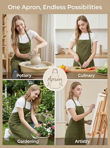Molaxhome Split Apron with 3 Pockets,Unisex Pottery Apron with Adjustable Strap for Kitchen Ceramics - color: Green