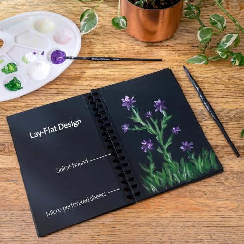 WA Portman Black Paper Sketchbook 2-Pack A5 (6" x 8.25") – 140 GSM Acid-Free Black Paper Notebook, 60 Pages (30 Sheets) Spiral Scrapbook Journal, Mixed Media Sketch Drawing Pad for Kids & Adults - size: A5 2 Pack