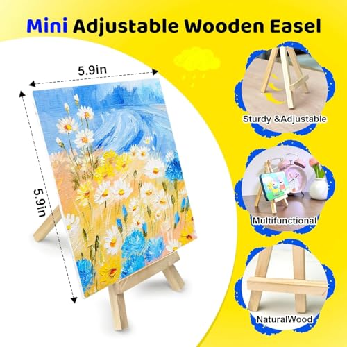 10 Set Mini Acrylic Paint Set, Mini Canvas Painting Kit, Small Canvas with Easel, Acrylic Paints,Brush, Minis Easel with Canvases for Kids Adults Classroom Birthday Painting Party (5.9 x 5.9Inch) - color: 6 x 6Inch