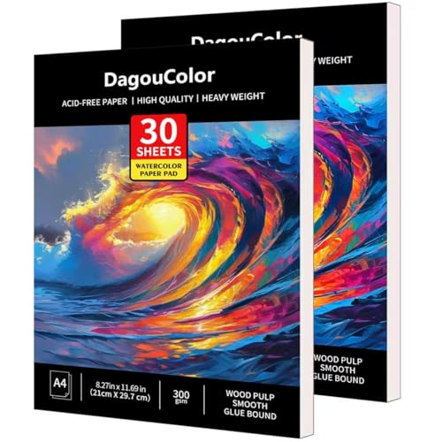 DagouColor Watercolor Paper Pad, A4, 2 Pack, 30 Sheets Each, 140lb/300gsm Cold-Pressed Paper, Artist Book for Adults Kids, Painting, Drawing, Mixed Media - color: Ocean Blue, size: A4, 2 Pack