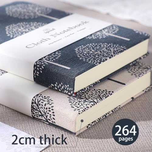 Linen Notebook, Hardcover Cloth Journal, B6, 264 Pages, 5x7 Small Lined Notebook & Sketchbook, Lay Flat, White Tree Navy Blue Fabric, Dirt-proof, Suitable for Outdoor Sketching - color: B6-Tree Navy