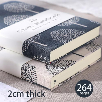 Linen Notebook, Hardcover Cloth Journal, B6, 264 Pages, 5x7 Small Lined Notebook & Sketchbook, Lay Flat, White Tree Navy Blue Fabric, Dirt-proof, Suitable for Outdoor Sketching - color: B6-Tree Navy