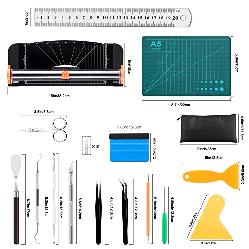 Famomatk 27PCS Craft Weeding Tools for Vinyl Kit,Utility Knife Vinyl Weeding Tool Set with 12Inch Paper Cutter Trimmer for Scrapbooking,Silhouettes,Cameos,DIY Art Crafting,Cutting,Splicing,Cardstock - color: Black