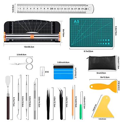 Famomatk 27PCS Craft Weeding Tools for Vinyl Kit,Utility Knife Vinyl Weeding Tool Set with 12Inch Paper Cutter Trimmer for Scrapbooking,Silhouettes,Cameos,DIY Art Crafting,Cutting,Splicing,Cardstock - color: Black