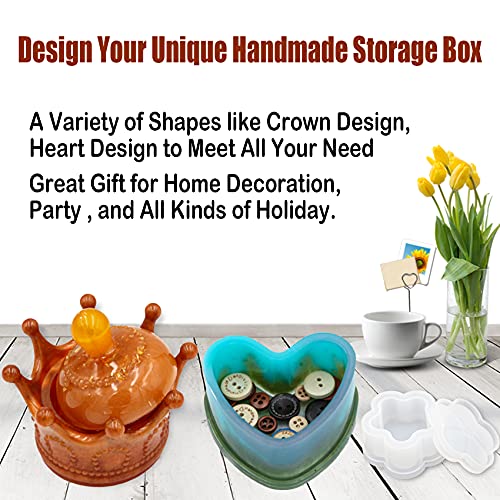 EuTengHao Resin Molds 43Pcs Silicone Molds for Resin, Epoxy Crown Shape Mold Heart Shape Mold with Mica Powder for Storage Box Jewelry Trinket Container DIY Resin Casting Crafts