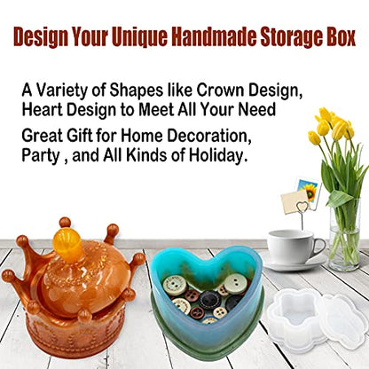EuTengHao Resin Molds 43Pcs Silicone Molds for Resin, Epoxy Crown Shape Mold Heart Shape Mold with Mica Powder for Storage Box Jewelry Trinket Container DIY Resin Casting Crafts