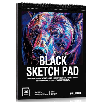 30 Sheets Black Paper Sketchbook, 98lb/160gsm Heavyweight Black Sketch Pad 9×12in, Acid-Free Drawing Paper, Spiral Bound Sketch Book for Kids, Teens, Artist - size: 9×12 Inch (1 pack)