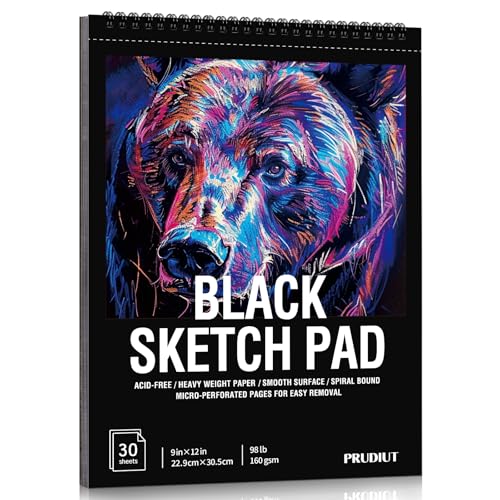 30 Sheets Black Paper Sketchbook, 98lb/160gsm Heavyweight Black Sketch Pad 9×12in, Acid-Free Drawing Paper, Spiral Bound Sketch Book for Kids, Teens, Artist - size: 9×12 Inch (1 pack)