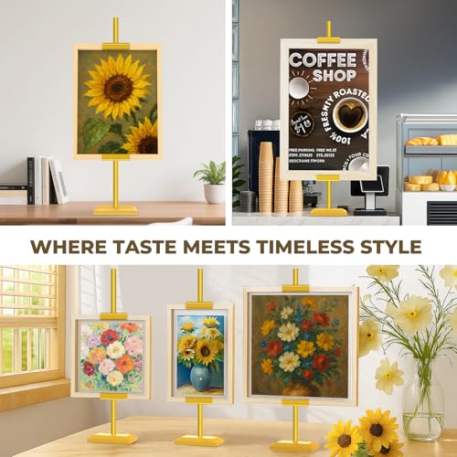 Adjustable Tabletop Easel Stand for Frames up to 29" H - Heavy-Duty Picture Frame Stand for Display, Canvas & Art, Premium Metal Gold