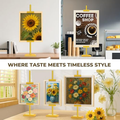 Adjustable Tabletop Easel Stand for Frames up to 29" H - Heavy-Duty Picture Frame Stand for Display, Canvas & Art, Premium Metal Gold