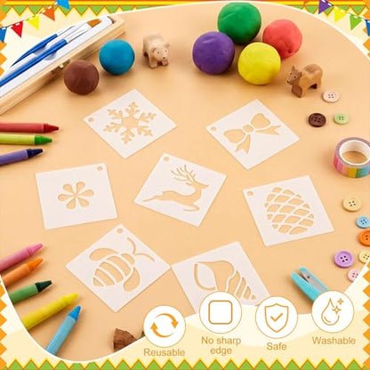 Fainne 100 Pcs Small Stencils for Crafts, 1.5 Inch Reusable Painting Stencils Painting Crafts Templates for Wood, Wall, Home Decor, Canvas, Fabric (Letter,Symbol) - style: Letter,Symbol