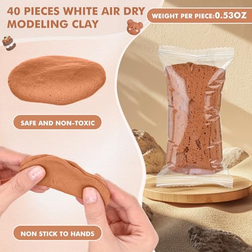 VioraWhite 40 Pcs 21oz Air Dry Clay Bulk Modeling Ultra Lightweight Foam Modeling Clay for Kids Adults Magic DIY Crafts Party Arts and School Project Gifts Supplies(Light Brown) - color: Light Brown