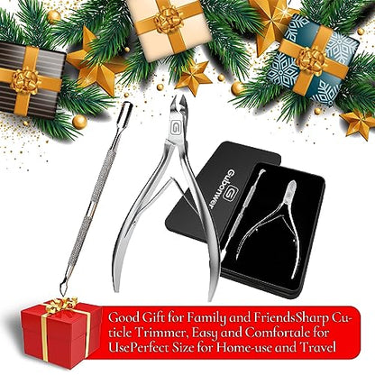 Cuticle Trimmer 3/4 Jaw Extremely Sharp Cuticle Nippers Scissors Stainless Steel Clippers Cutter Remover Pedicure Manicure Nail Tool, cuticle pusher, nail cuticle trimmer professional cuticle cutter - color: Cuticle Nippers+cuticle Pushers/Black-s