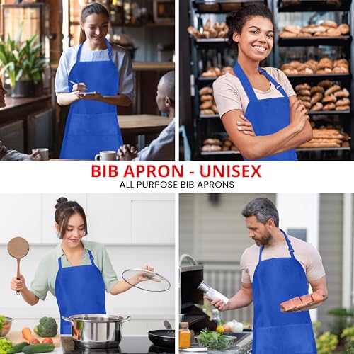 Utopia Kitchen 10 Pack Bib Apron Adjustable with 2 Pockets, Water and Oil Resistant, Cooking Kitchen Chef Apron for Women Men - color: Blue