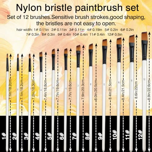 12-Piece Angular Paint Brush Set – Pearl White Nylon Angled Brushes for Watercolor, Acrylic, Gouache, Oil & Craft Painting