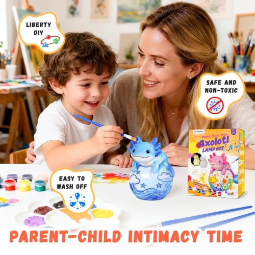 Paint Your Own Axolotl Lamp Kit, Arts and Crafts for Kids Ages 8-12, Arts and Crafts for Kids 4-6, DIY Axolotl Toys Tap Night Light, Paint Kit Birthday Gifts for Girls Boys Age 3 4 5 6 7 8 9 10 11 12+ - color: Axolotl