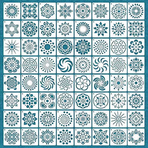 64 Pieces Stencils for Painting, Small Reusable Mandala Dot Stencil, Art Craft Template for Painting on Wood, Wall, Fabric, Rock, Chalkboard, Sign, DIY Art Scrapbook Projects(Mandala) - style: Mandala