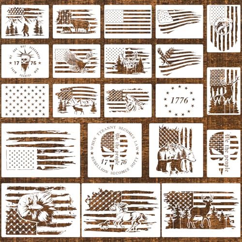 21 Pcs American Flag Stencils for Painting Reusable Templates Patriotic 50 Stars 1776 Flag Crafts Stencil for Wood, Wall, Fabric DIY Drawing Home Decorations - color: American Flag