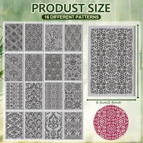 16 Pcs Damask Patterns Texture Pattern Polymer Clay Texture Sheet Bohemian Complex Flowers Patterns Rubber Clay Textures Mat for Polymer Making Earrings Jewelry DIY Crafts 4 × 2.5 Inch