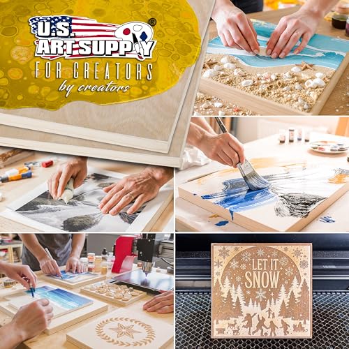 U.S. Art Supply 04" x 04" Unfinished Cradled Wood Panels for Painting, Studio 3/4" Deep (5 Pack) - Artist Depth Birch Wooden Wall Canvases - Mixed-Media Craft, Acrylic, Oil, Encaustic, Paint Pouring - size: 4" x 4", style: Square