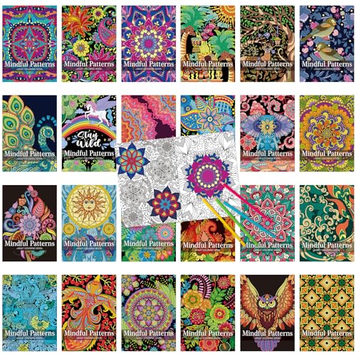 Liliful 24 Pcs Mindful Coloring Book Bulk for Adult DIY Art Stress Relief Drawing Book with Relaxing Mindfulness Patterns for Adults, Party Favors, Goodie Bag Filler and Holiday Gifts - style: Mindful