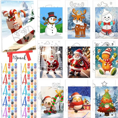 Blosssound 10 Set Pre Printed Canvas Pre Drawn Canvas Painting with Easel Kits 5" x 7" Outline Painting Panels for Beginners, DIY Craft Project, Party Favor, Home Decors(Gingerbread) - style: Gingerbread