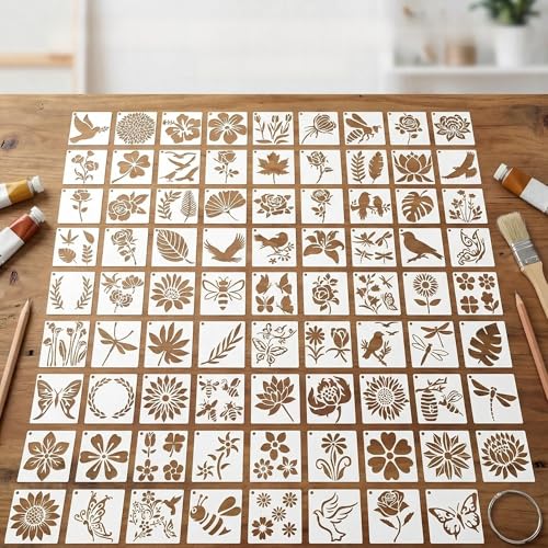 80 PCS Flower Painting Stencils Reusable Templates for Crafts & Painting on Wood, Canvas, Glass & Walls