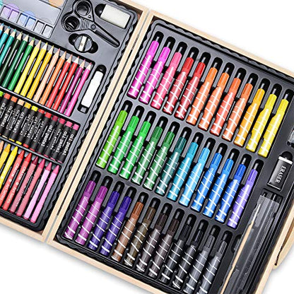 Darnassus 130-Piece Art Set, Deluxe Professional Color Set, with Compact Portable Wooden Case, Art Kit Gift for 4-12 Age