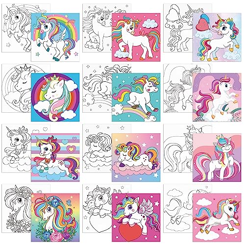 Sherr 12 Pcs Pre Drawn Canvas to Paint Animal Pre Printed Canvas for Painting for Beginners Students DIY Art Paint Supplies Christmas Valentines Party Favor(Unicorn,8 x 8 Inch) - size: 8 x 8 Inch, style: Unicorn