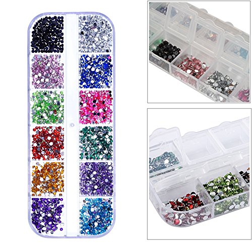 6 Pieces Nail Art Tool Jewelry Storage Box, 12 Compartments Plastic Rhinestone Organizer Container Case, Display Containers