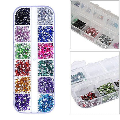 6 Pieces Nail Art Tool Jewelry Storage Box, 12 Compartments Plastic Rhinestone Organizer Container Case, Display Containers