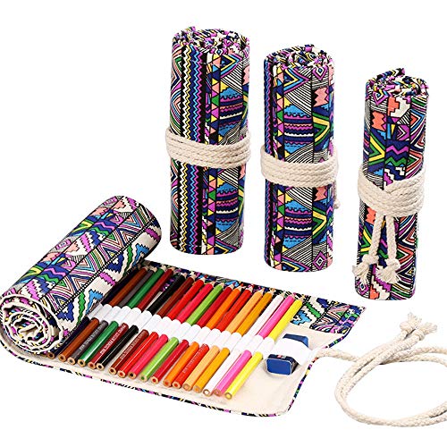 Funny live 36/48/72 Slots Colored Pencil Wrap Pencils Roll Holder Coloring Pencils Organizer Holder Colored Pen Paint Brush Storage Pouch Portable for Artist Student (National style, 48 Slots) - color: National style, size: 48 Slots