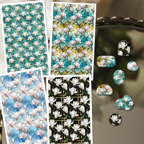 OLYCRAFT 24Pcs Magnolia Clay Transfer Paper 4 Styles Transfer Paper for Polymer Stained Glass Polymer Clay Transfer Sheets Flower Transfer Paper for Clay Earrings Jewelry Making - style: Stained glass