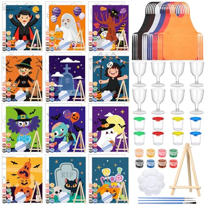 Sherr 96 Pcs 12 Sets Pre Drawn Canvas Kit for Painting Craft Sip and Paint Kit for Adults Pre Printed Canvas Painting Favor for DIY Birthday Gifts Adult's Date Party, 8 x 10 Inches(Halloween) - style: Halloween