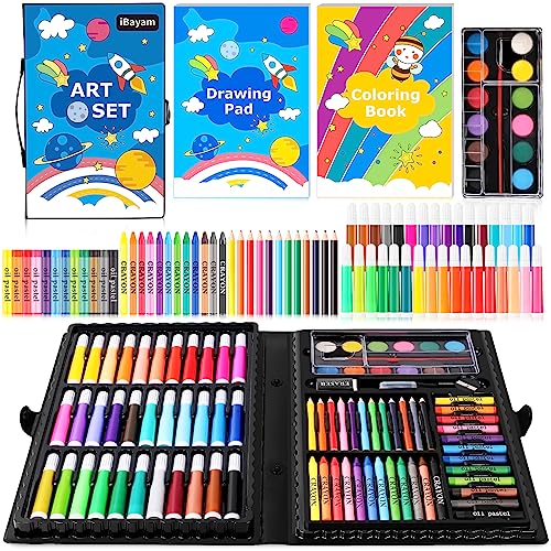 iBayam Art Supplies, 149-Pack Drawing Kit Painting Art Set Art Kits Gifts Box, Arts and Crafts for Kids Girls Boys Adult Artist, with Coloring Book, Crayons, Pastels, Pencils, Watercolor Pens & Cakes - color: Black