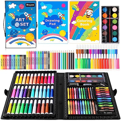iBayam Art Supplies, 149-Pack Drawing Kit Painting Art Set Art Kits Gifts Box, Arts and Crafts for Kids Girls Boys Adult Artist, with Coloring Book, Crayons, Pastels, Pencils, Watercolor Pens & Cakes - color: Black
