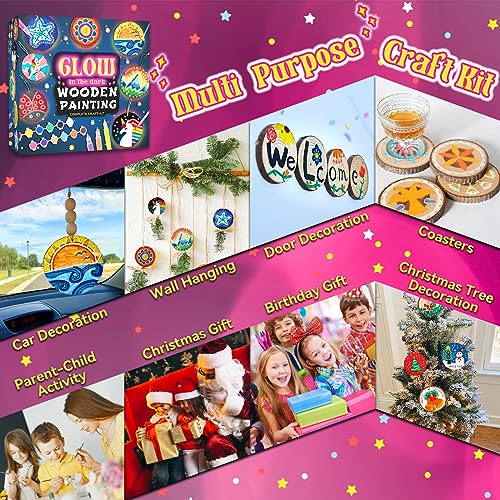 klmars Kids Wooden Painting Kit-Glow in The Dark-Arts & Crafts Gifts for Boys Girls Ages 5-12-Craft Activities Kits - Creative Art Toys for 5, 6, 7, 8, 9, 10, 11 & 12 Year Old Kids - color: Glow in the Dark