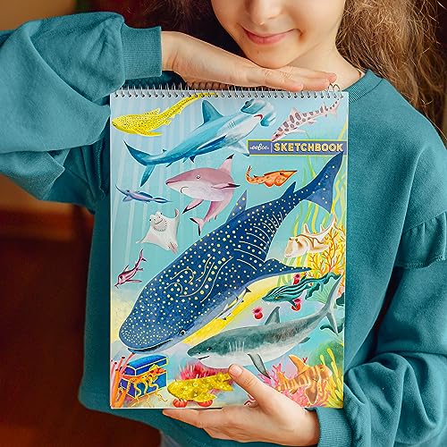 eeBoo: Shark & Friends Spiral Bound Blank Sketchbook - 60 Pages, 140 GSM/95 LB Paper, 8.5x11, Eco-Friendly, Kids Art Supplies - style: Shark & Friends