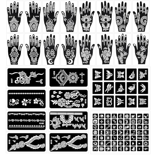 10 Temporary Tattoo Stencils 94 PCS Stencils Realistic, Tattoo Stencils for Face Body Art Painting for Women Men Adults Kids - color: 10 Ink, 94 Stencils