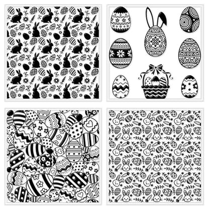 CHGCRAFT 4 Pcs Easter Polymer Clay Texture Sheets Bunnies Silicone Texture Stamp Easter Eggs Clay Texture Mat Background Modeling Pattern Pad for Jewelry and Clay Earrings Tools, 5.5x5.5 inch - style: Easter Background