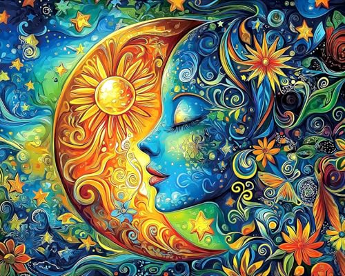 GEEHEIY Paint by Numbers Kit for Adults, Celestial Sun and Moon Goddess DIY Painting on Canvas, Boho Mystical Paint by Number Kit with Acrylic Paint, Cosmic Wall Art Home Decor Gift 16x20 Inch - color: TRTDNF1P313