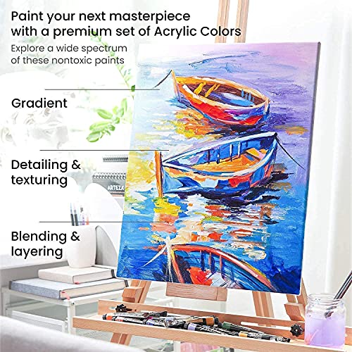 Arteza Acrylic Paint Set and Canvas Boards Bundle for Artist, Painting Art Supplies for Artist, Hobby Painters & Beginners