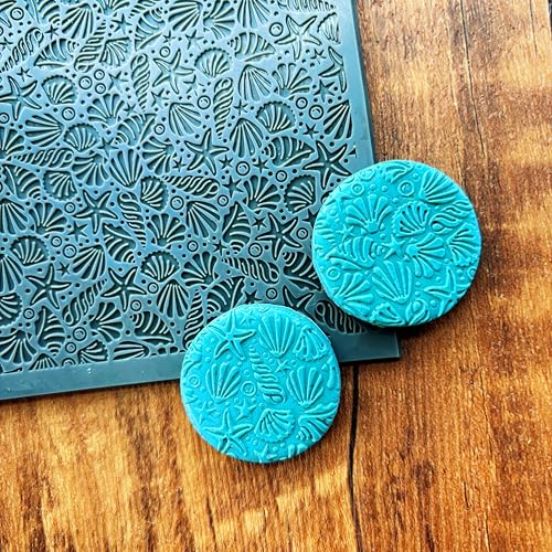 Ocean Sea Shell Polymer Clay Texture Mat - Starfish Seashells Texture Sheet for Polymer Clay Jewelry Making, Earring Charms, DIY Craft Supplies - style: sea shells