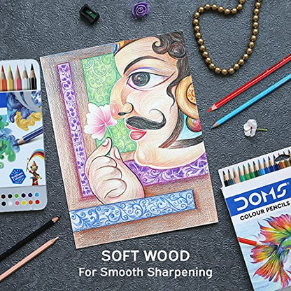 Doms Supersoft Non-Toxic Colour Pencil Set in Flat Tin Box (12 Assorted Shades)