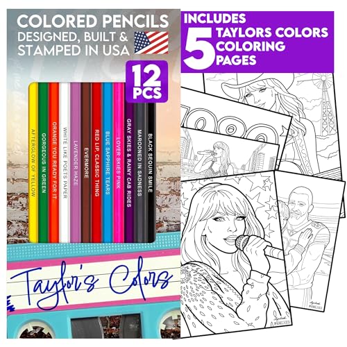 Swiftly Colored Pencils - 12 Foil-Stamped Lyric-Themed Colored Pencils + 5 Coloring Pages, Soft Core Color Pencil Set & Creative Gift for Music Lovers, Pop Culture Fans & Coloring Books - style: 12 Taylor-Inspired Parody Pencils