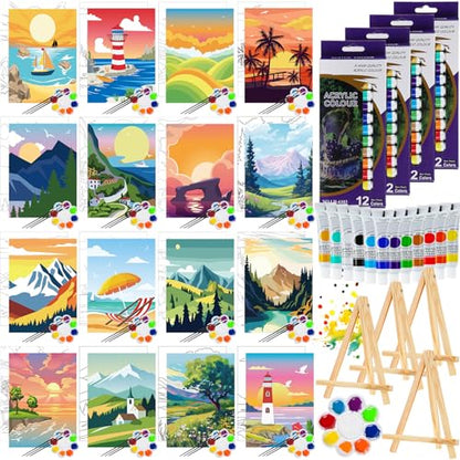 Zhanmai 88 Pcs 8 x 10 Inch Pre Drawn Canvas for Painting Kit Pre Stretched Canvas for Sip and Paint Party Favor Coloring DIY Virtual Party Birthday Gifts Adult's Date Night(Natural Scenery) - style: Natural Scenery