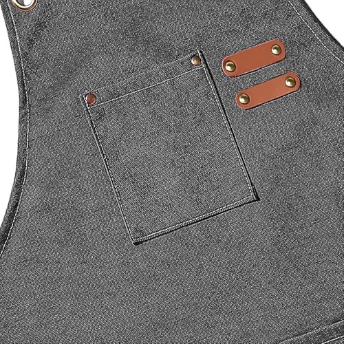 AFUN Aprons for Men Women with Large Pockets, 16-Ounce Cotton Canvas Cross Back Apron - color: Grey